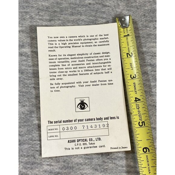 The Serial Number Of Camera Body and Lens Card Printed In Japan - Picture 2 of 3